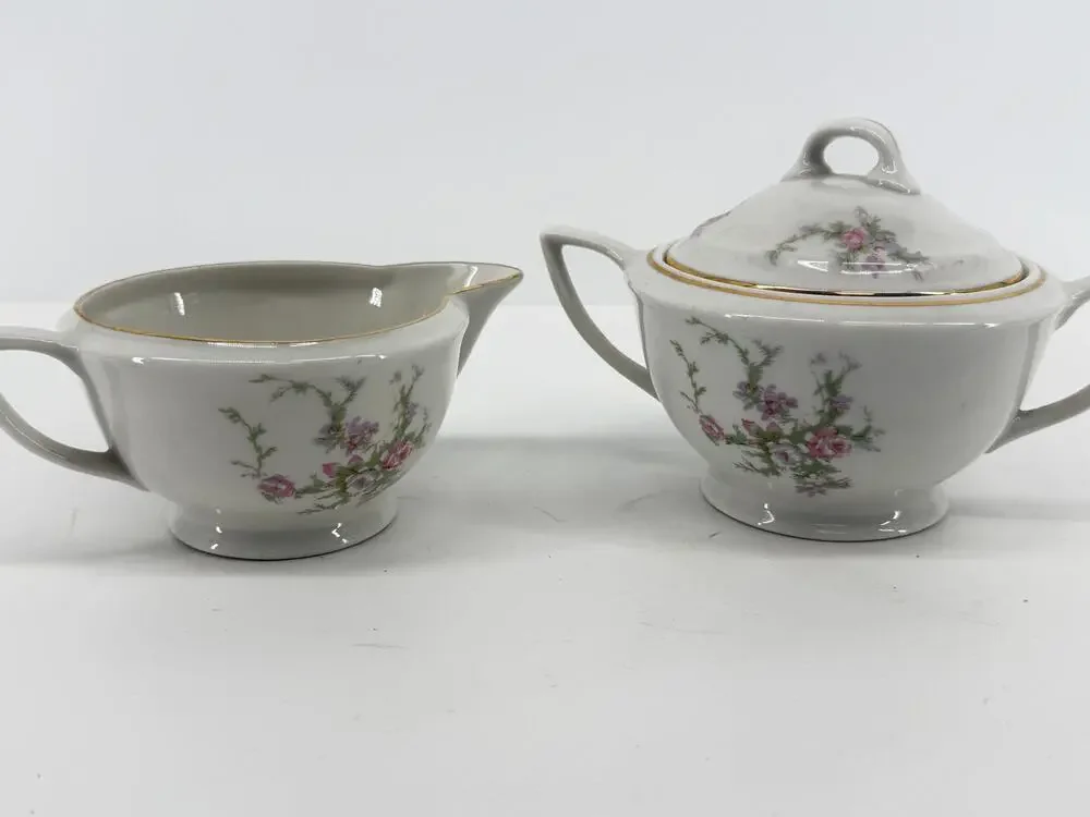 Vintage Floral Creamer Sugar Bowl Gold Trim Embassy USA Cottagecore China MCM